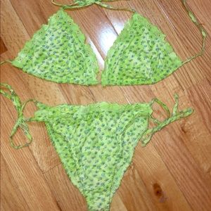 Vintage green floral triangle bikini